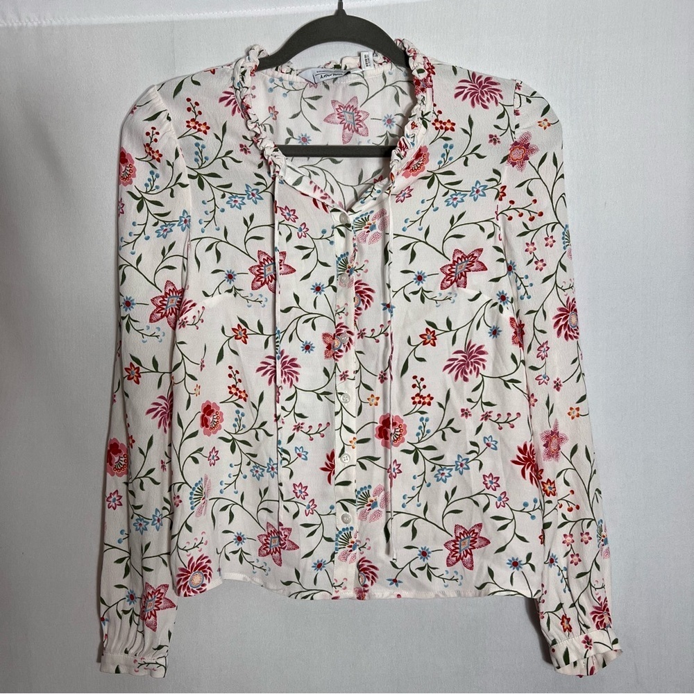 & Other Stories Womens button up Blouse Size 6 White floral Ruffle Collar Trim